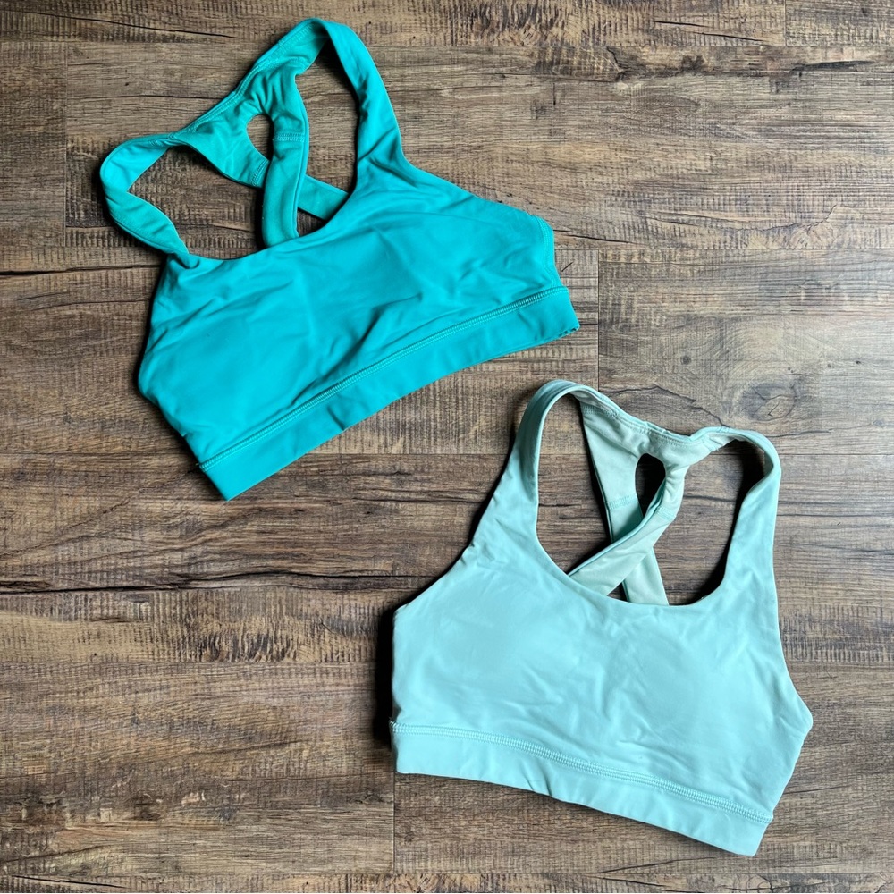 Bundle of 2 lululemon time to sweat bras aquamarine and eucalyptus